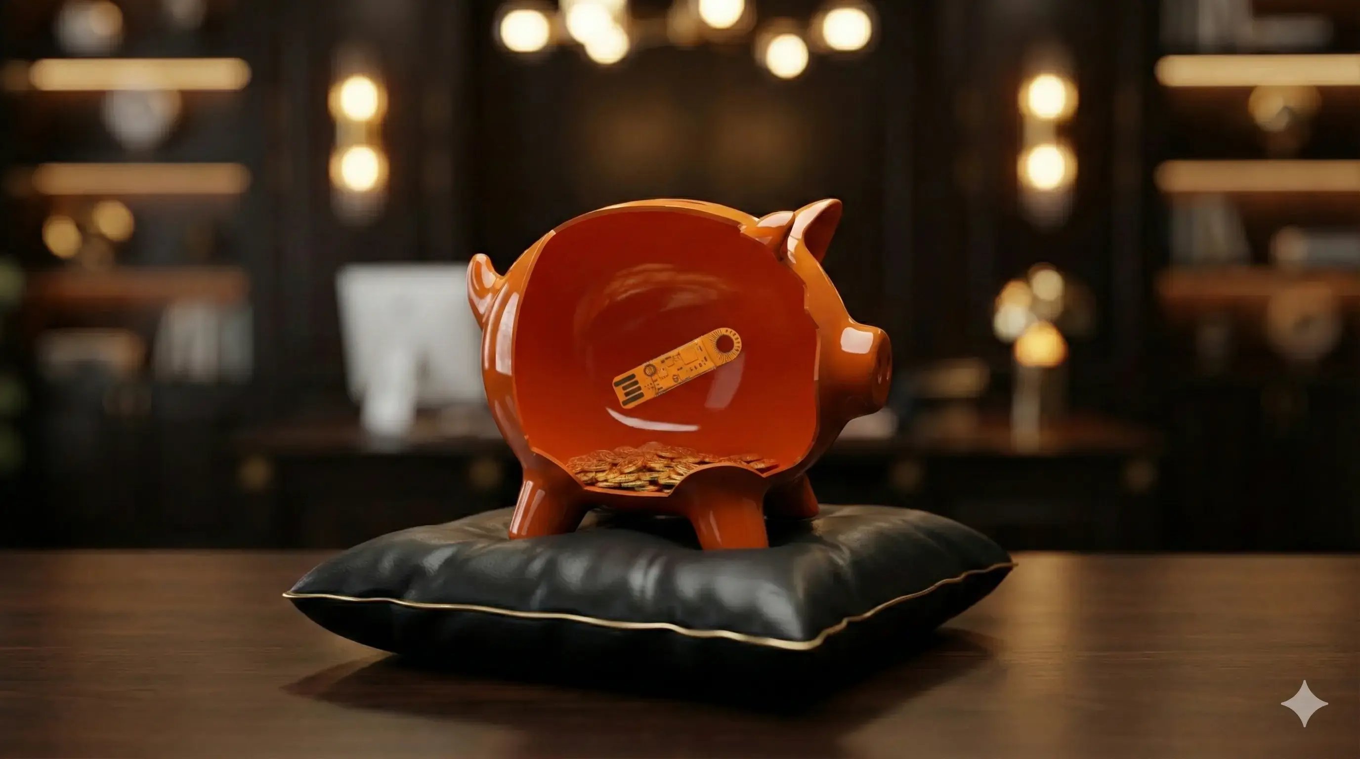 Cochon tirelire contenant une clé privée Bitcoin sécurisée par une clé USB Opendime, scellée et inaccessible sans destruction de l’objet